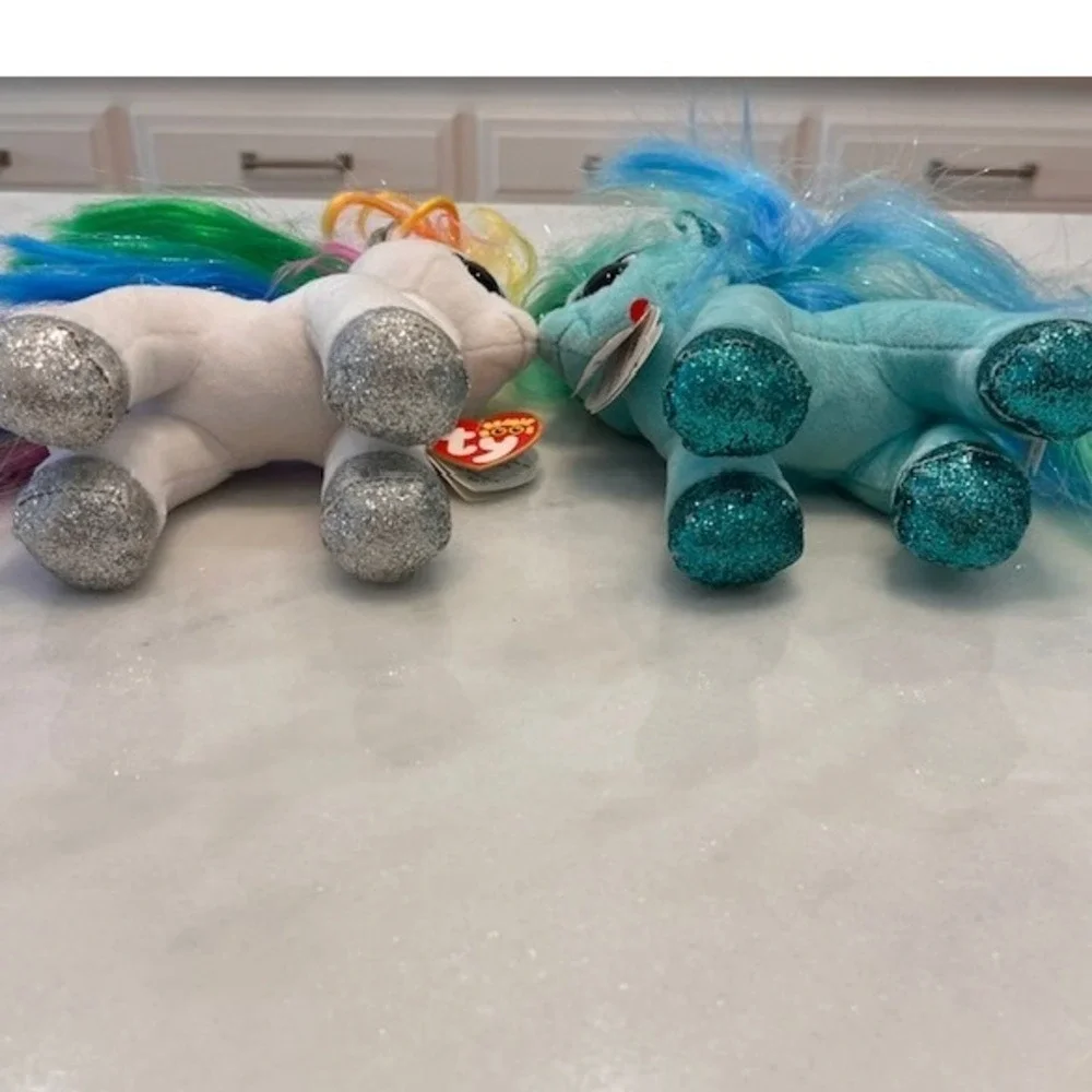 Ty Beanie Boos Ponies Plush Set‎ Starr Topaz Rainbow Hair Glitter Hooves